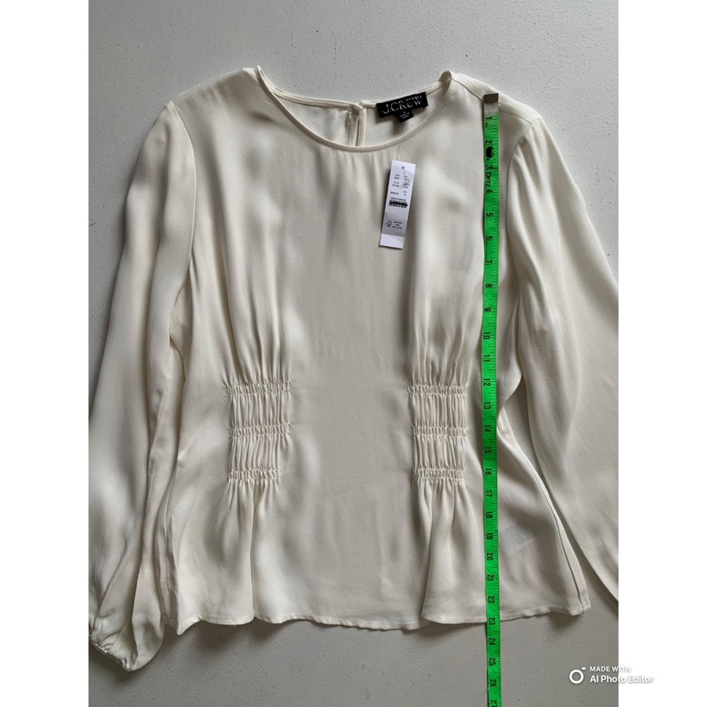 J Crew Size 8 Ivory Shirred Waist Blouse Top in Viscose Crepe Long Sleeve NWT - Picture 17 of 17